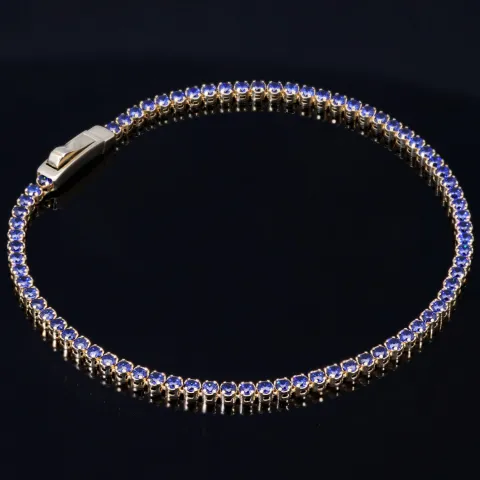 Edles Tennisarmband mit dunkelblauen Zirkonia aus hochwertigem 585 14K Gold in (ca. 17 cm Länge)