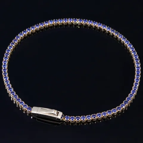 Edles Tennisarmband mit dunkelblauen Zirkonia aus hochwertigem 585 14K Gold in (ca. 17 cm Länge)
