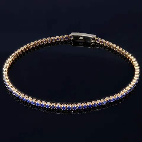 Edles Tennisarmband mit dunkelblauen Zirkonia aus hochwertigem 585 14K Gold in (ca. 17 cm Länge)