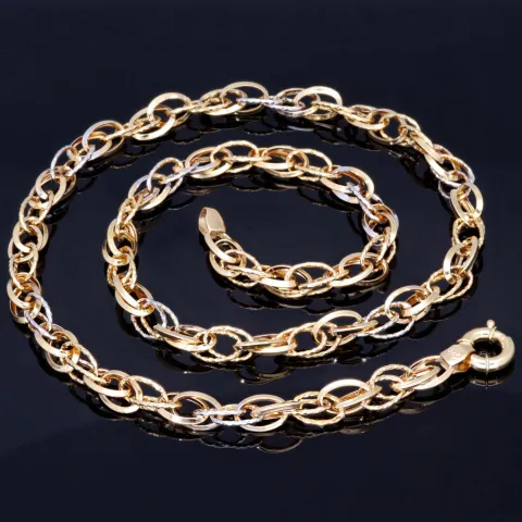 Modische Halskette (Collier) aus hochwertigem 14K 585 Weiß- und Gelbgold (Bicolor) ca. 50cm