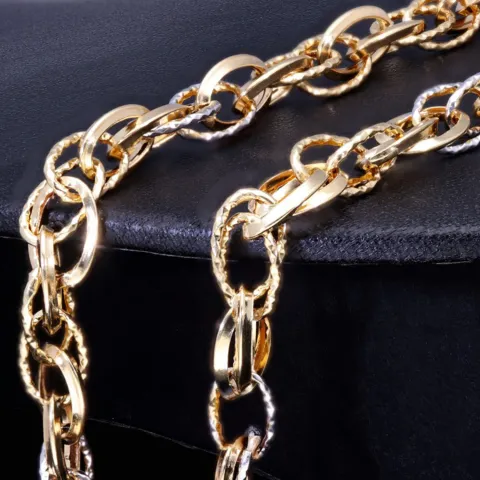 Modische Halskette (Collier) aus hochwertigem 14K 585 Weiß- und Gelbgold (Bicolor) ca. 50cm