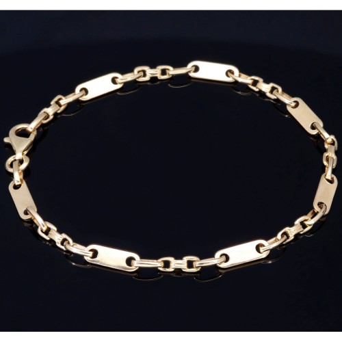 Mix aus Steigbügel- und Plattenarmband aus 585er (14k) Gelbgold, 20cm lang, 4mm breit (Plättchen-, Steigbügelarmband)