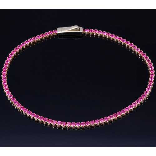 Tennisarmband mit leuchtenden, rosa-rot, pinken Zirkoniasteinen aus hochwertigem 585 14K Gold in (ca. 19 cm Länge)