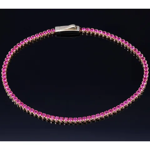 Tennisarmband mit leuchtenden, rosa-rot, pinken Zirkoniasteinen aus hochwertigem 585 14K Gold in (ca. 19 cm Länge)
