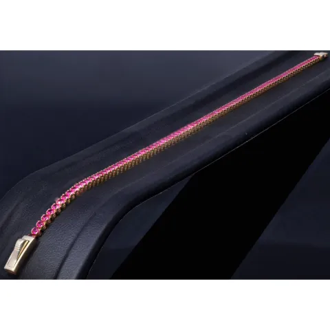 Tennisarmband mit leuchtenden, rosa-rot, pinken Zirkoniasteinen aus hochwertigem 585 14K Gold in (ca. 19 cm Länge)