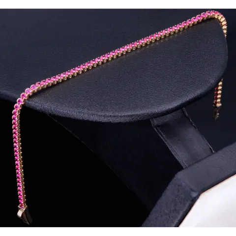 Tennisarmband mit leuchtenden, rosa-rot, pinken Zirkoniasteinen aus hochwertigem 585 14K Gold in (ca. 19 cm Länge)