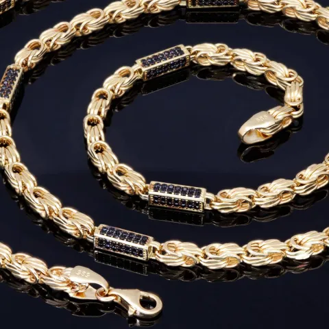 Königskette mit schwarzem Zirkoniabesatz aus 585er Gelbgold (14k)- 60cm lang, 3,3 mm breit