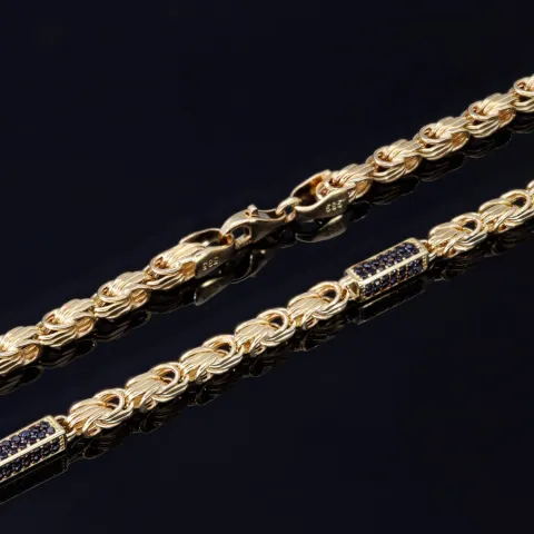 Königskette mit schwarzem Zirkoniabesatz aus 585er Gelbgold (14k)- 60cm lang, 3,3 mm breit