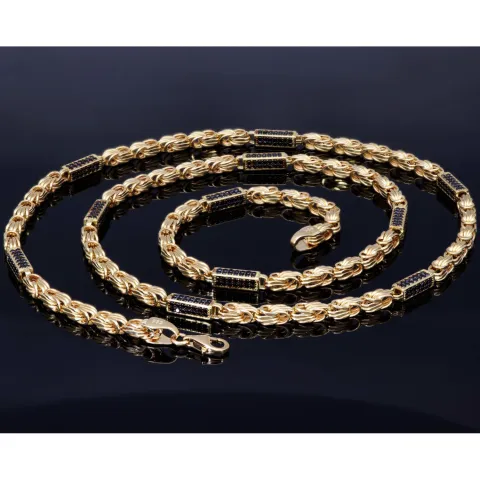 Königskette mit schwarzem Zirkoniabesatz aus 585er Gelbgold (14k)- 60cm lang, 3,3 mm breit