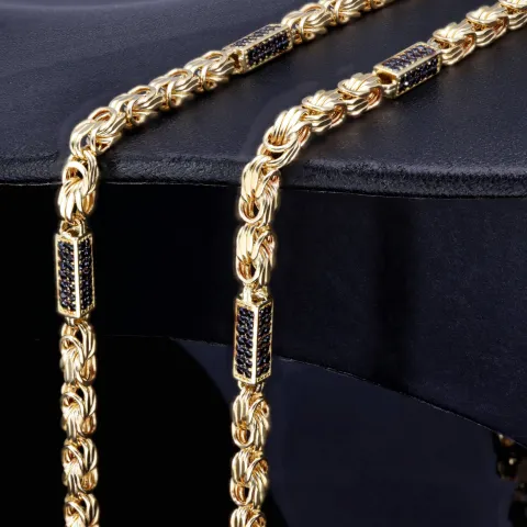 Königskette mit schwarzem Zirkoniabesatz aus 585er Gelbgold (14k)- 60cm lang, 3,3 mm breit