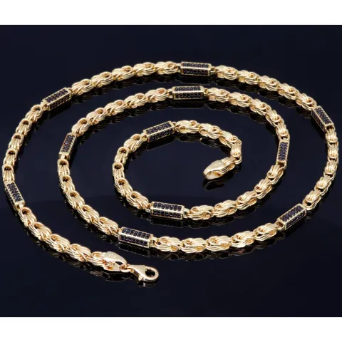 Königskette mit schwarzem Zirkoniabesatz aus 585er Gelbgold (14k)- 60cm lang, 3,3 mm breit