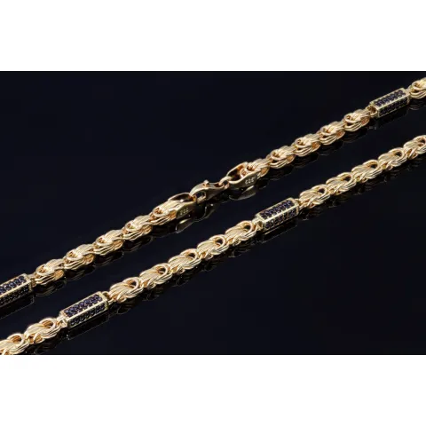 Königskette mit schwarzem Zirkoniabesatz aus 585er Gelbgold (14k)- 60cm lang, 3,3 mm breit