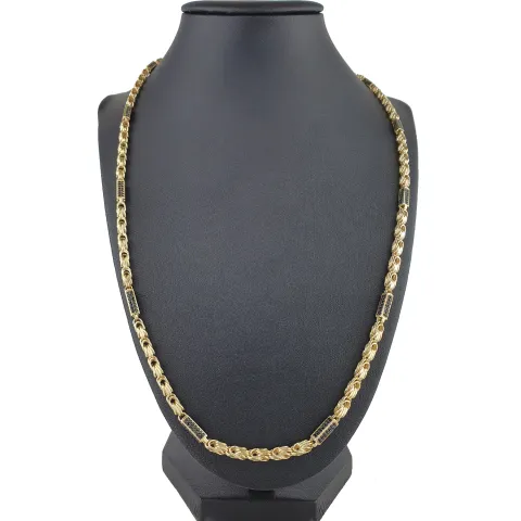 Königskette mit schwarzem Zirkoniabesatz aus 585er Gelbgold (14k)- 60cm lang, 3,3 mm breit