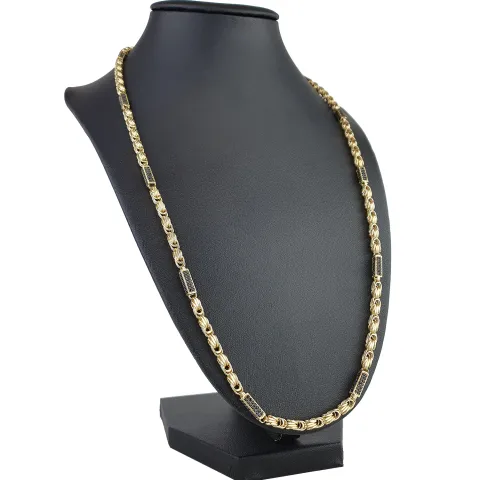 Königskette mit schwarzem Zirkoniabesatz aus 585er Gelbgold (14k)- 60cm lang, 3,3 mm breit