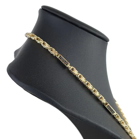 Königskette mit schwarzem Zirkoniabesatz aus 585er Gelbgold (14k)- 60cm lang, 3,3 mm breit