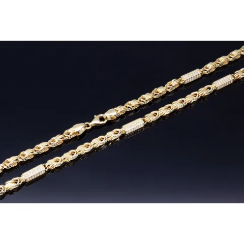Bling-Bling-Königskette mit Zirkoniabesatz aus 585er Gelbgold (14k)- ca. 65 cm lang, 3,3 mm breit, ca. 17g