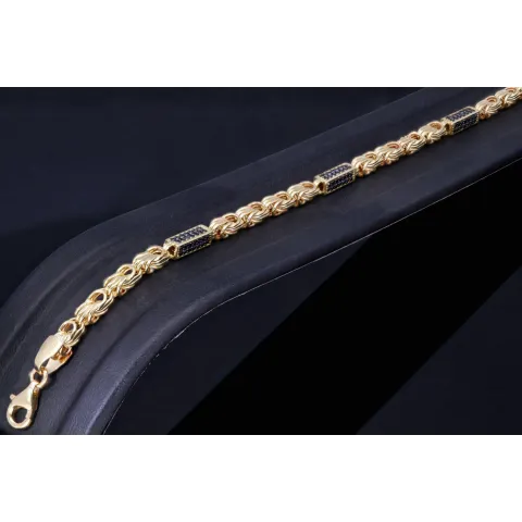 Edles Königsarmband mit schwarzen, glitzernden Zirkoniasteinen aus 585er Gelbgold (14K) in ca. 21,5 cm Länge, 3,5mm