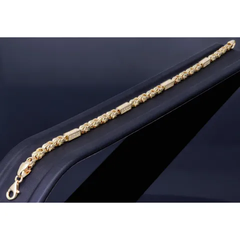Bling - Königsarmband mit glitzernden Zirkonia Steinen aus 585er Gelbgold (14 Karat) in 21,5 cm Länge