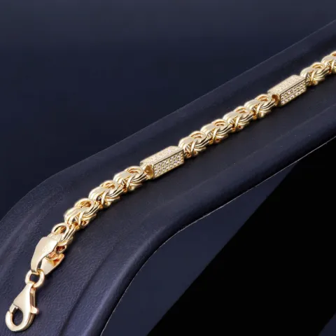 Bling - Königsarmband mit glitzernden Zirkonia Steinen aus 585er Gelbgold (14 Karat) in 21,5 cm Länge