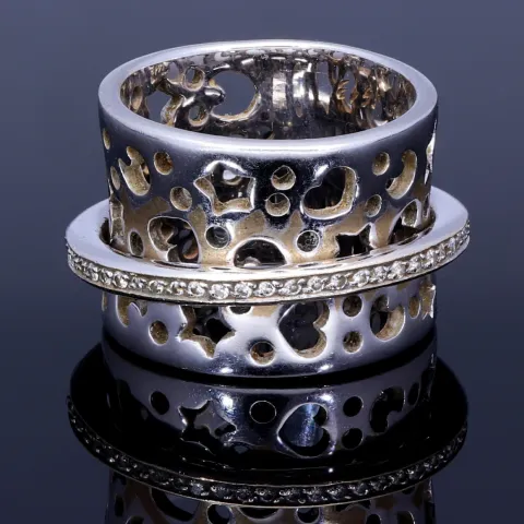 Damenring aus 750er 18k - Weißgold (Stern-, Mond-, Herz-Muster) mit Brillantbesatz