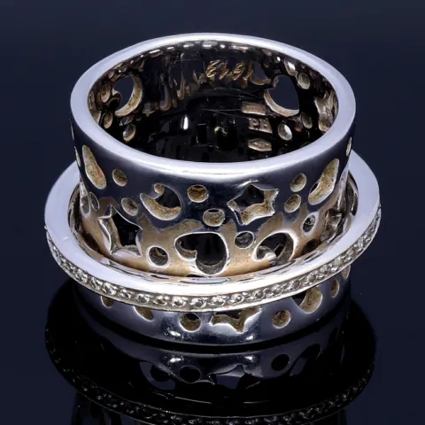 Damenring aus 750er 18k - Weißgold (Stern-, Mond-, Herz-Muster) mit Brillantbesatz