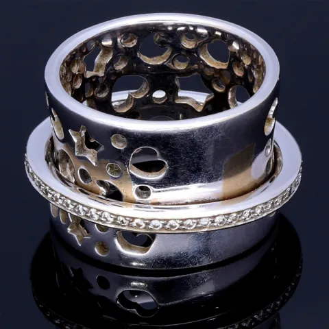 Damenring aus 750er 18k - Weißgold (Stern-, Mond-, Herz-Muster) mit Brillantbesatz