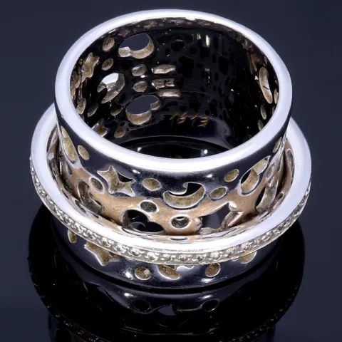 Damenring aus 750er 18k - Weißgold (Stern-, Mond-, Herz-Muster) mit Brillantbesatz