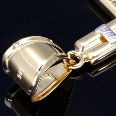 Edler Jesus Christus Kreuz-Anhänger aus funkelndem Gold (14k / 585 Bicolor Gelbgold und Weißgold)