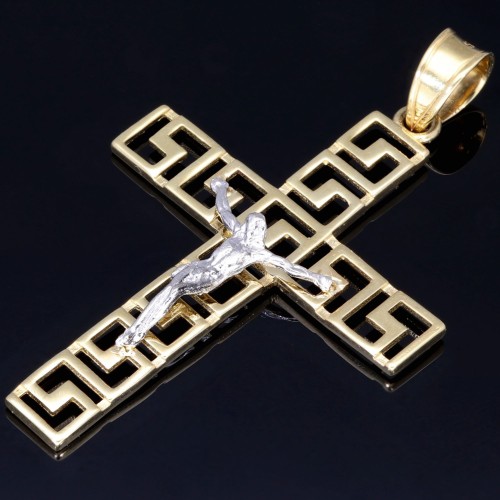 Jesus Christus Kruzifix - Anhänger aus Gold 14k (585er) Gelbgold und Weißgold