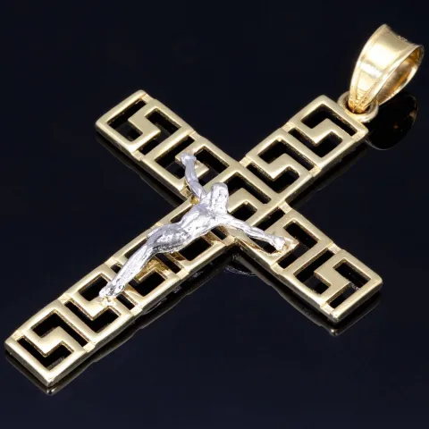 Jesus Christus Kruzifix - Anhänger aus Gold 14k (585er) Gelbgold und Weißgold