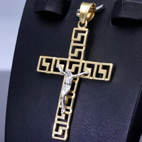 Jesus Christus Kruzifix - Anhänger aus Gold 14k (585er) Gelbgold und Weißgold