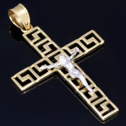 Jesus Christus Kruzifix - Anhänger aus Gold 14k (585er) Gelbgold und Weißgold