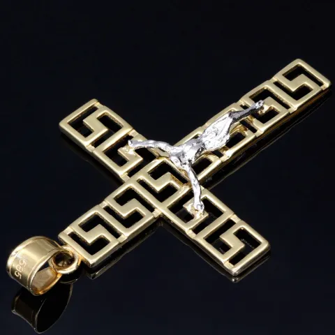 Jesus Christus Kruzifix - Anhänger aus Gold 14k (585er) Gelbgold und Weißgold