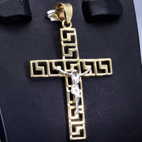 Jesus Christus Kruzifix - Anhänger aus Gold 14k (585er) Gelbgold und Weißgold