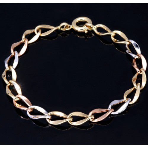 Stilvolle, hochwertiges Damen - Armband aus 585er (14k) Tricolor Gelbgold, Roségold und Weißgold ca. 20cm lang