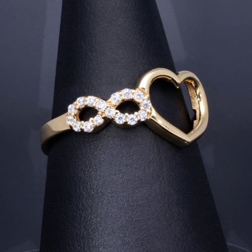 Infinity-Herz-Ring für Damen aus edlem 585 14K Gold mit Zirkoniasteinen besetzt in RG 55-56