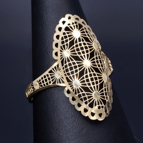 Filigran verzierter Ring in ausgefallenem Design für Damen in 585 14K Gold Ringgröße ca. 54-55