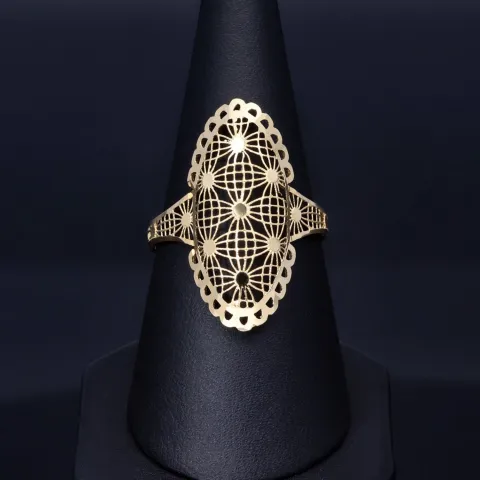 Filigran verzierter Ring in ausgefallenem Design für Damen in 585 14K Gold Ringgröße ca. 54-55