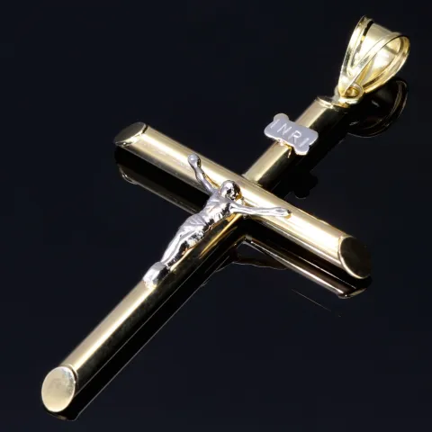Kruzifix-Anhänger - Jesus Christus Kreuz aus edlem Gold 14k/585 Bicolor Gelbgold und Weißgold