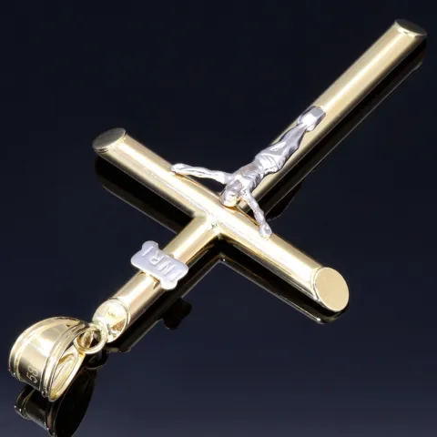 Kruzifix-Anhänger - Jesus Christus Kreuz aus edlem Gold 14k/585 Bicolor Gelbgold und Weißgold