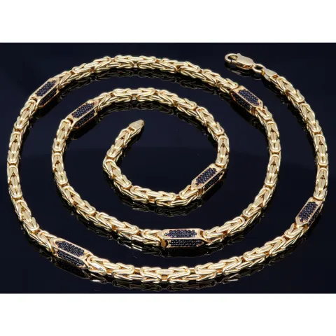 Königskette mit schwarzen Zirkonia aus 585er Gelbgold (14k)- 65cm lang, 4,5 mm breit, 28g