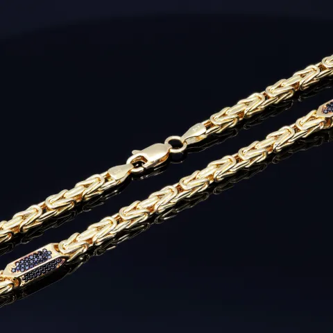 Königskette mit schwarzen Zirkonia aus 585er Gelbgold (14k)- 65cm lang, 4,5 mm breit, 28g