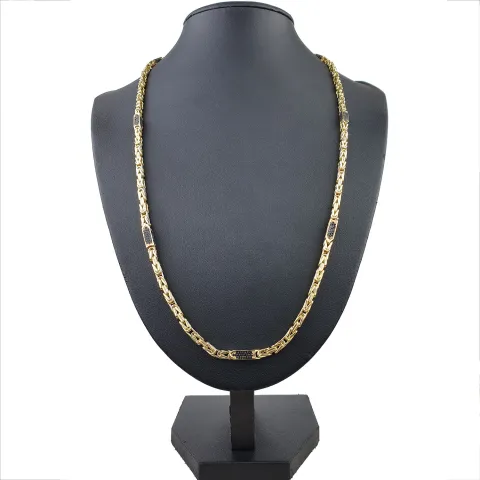 Königskette mit schwarzen Zirkonia aus 585er Gelbgold (14k)- 65cm lang, 4,5 mm breit, 28g