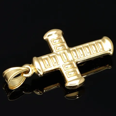 Filigraner Jesus Christus Kruzifix Kreuz-Anhänger in modernem Design aus 14k / 585 Bicolor Gelbgold und Weißgold