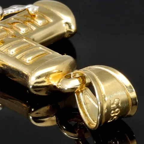 Filigraner Jesus Christus Kruzifix Kreuz-Anhänger in modernem Design aus 14k / 585 Bicolor Gelbgold und Weißgold