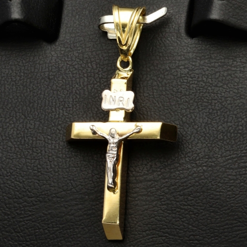 Edler Jesus Kreuz Anhänger Kruzifix aus hochwertigem Gold 14k (585) Gelbgold und Weißgold (Bicolor)