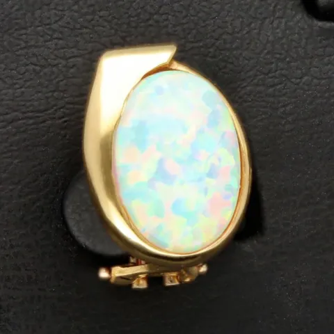 1 Paar Gold Ohrstecker / Ohrringe mit wertigem und praktischen Verschluss in 14K / 585 Gelbgold, mit jeweils einer faszinierenden, in Regenbogenfarben leuchtenden Opal-Dublette bestückt