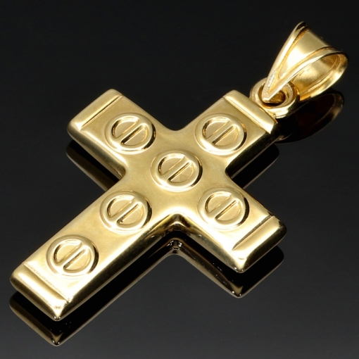 Glänzender Kreuz Anhänger in modernem Design aus 14k / 585 Gold