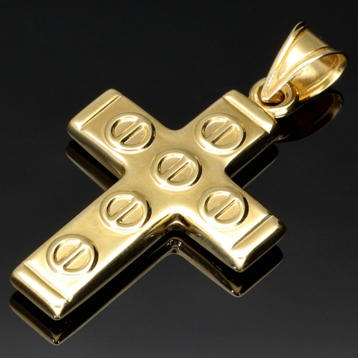 Glänzender Kreuz Anhänger in modernem Design aus 14k / 585 Bicolor Gold