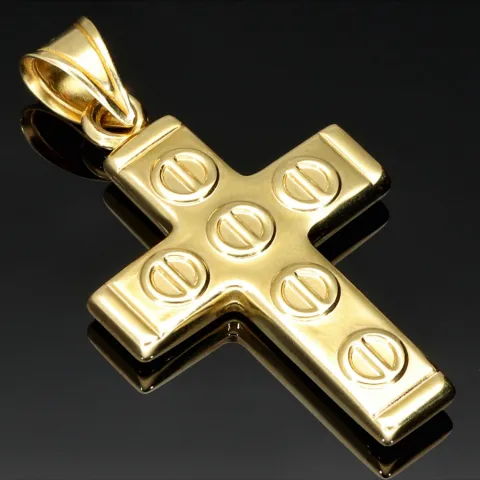 Glänzender Kreuz Anhänger in modernem Design aus 14k / 585 Gold